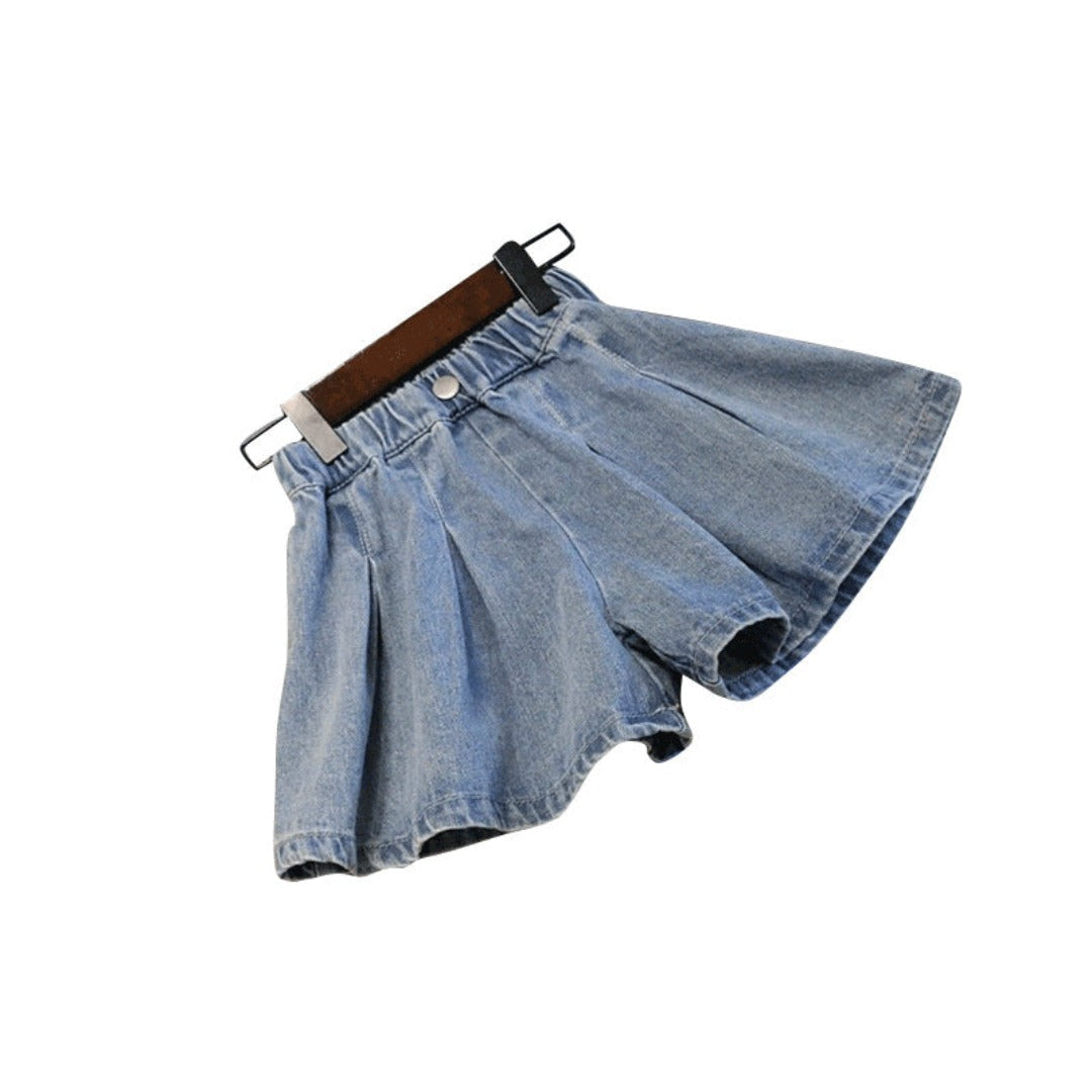 Wide-leg Denim Shorts Pleated Skirt