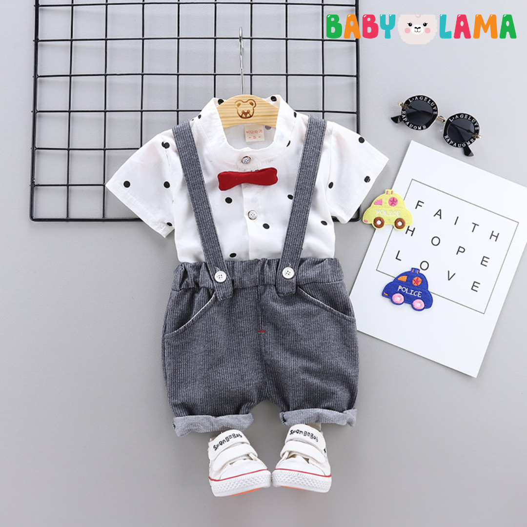 Boys' Short-Sleeved Adorable Shirt Bow Tie Two-Piece Clothes