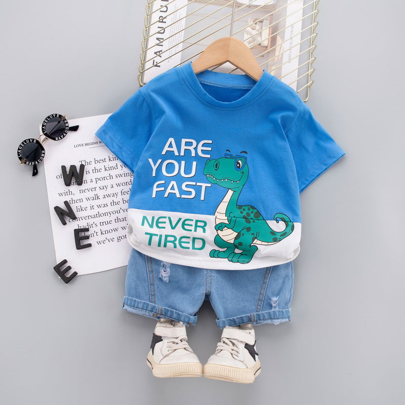 Boy's Short-sleeved Cartoon Two-piece Suit