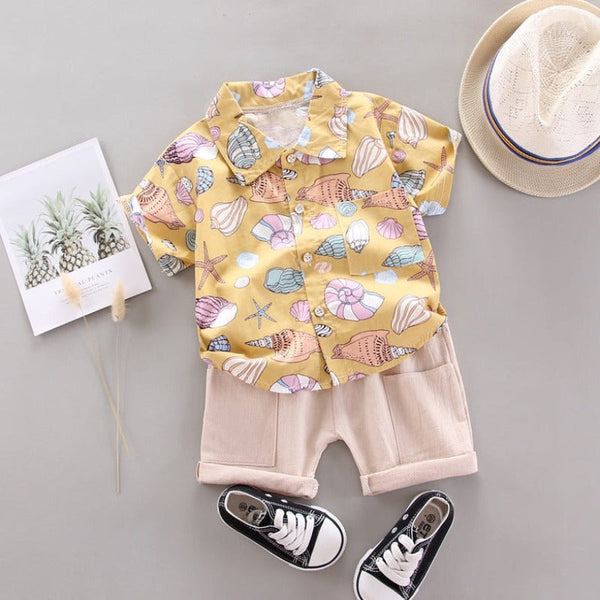 Baby Boy Fashion Lapel Full Printed Two Piece Dress