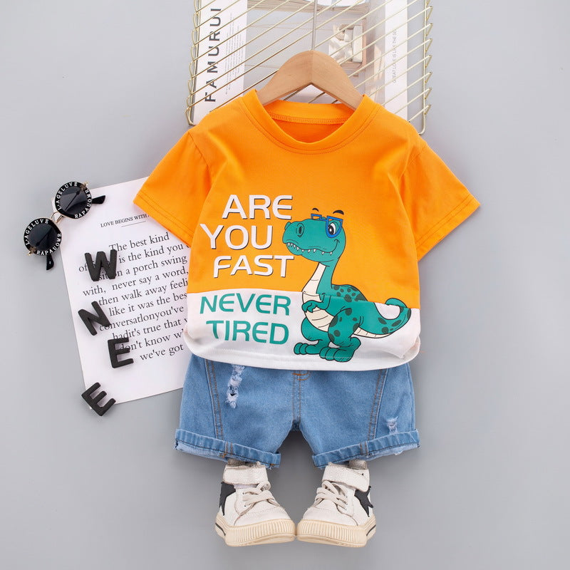 Boy's Short-sleeved Cartoon Two-piece Suit