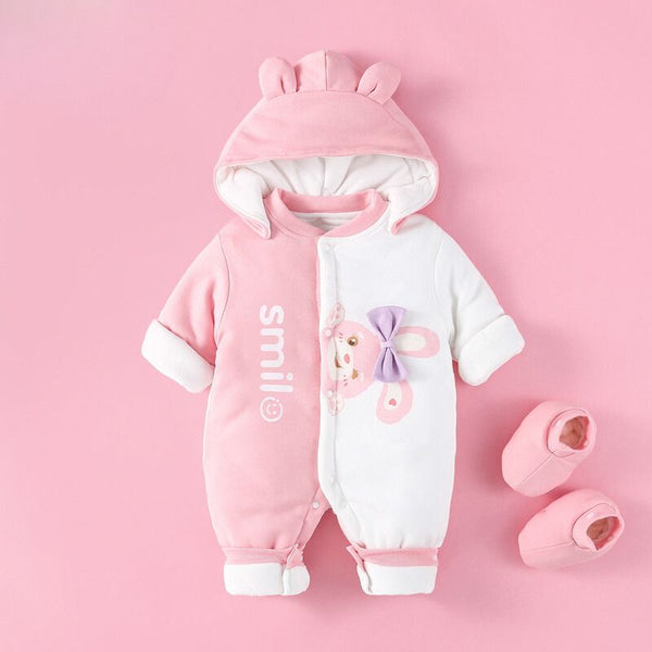 Unisex Baby Cotton-Padded Pink Rabbit One-Piece Suit